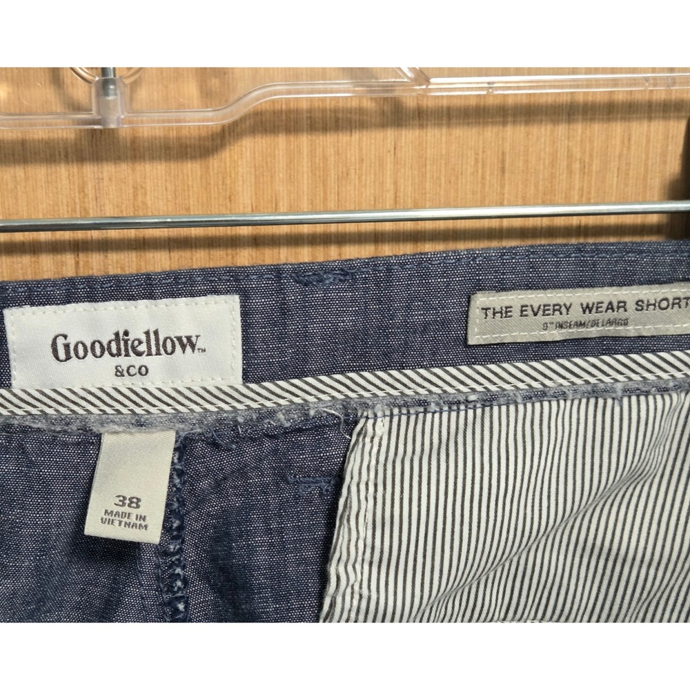 Goodfellow & Co Sz 38 Mens Every Wear Shorts Blue Chambray 100% Cotton 9 Inseam - Picture 3 of 5